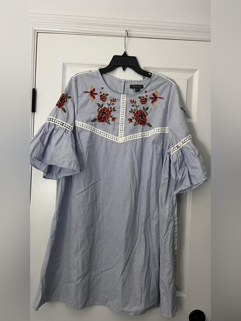 Primark Blue Striped Embroidered Peasant Tunic